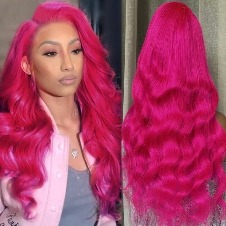 eullair New Rose Pink Body Wave Lace Frontal Wigs Pure Colored Human Hair Wigs with Baby Hair For Black Women