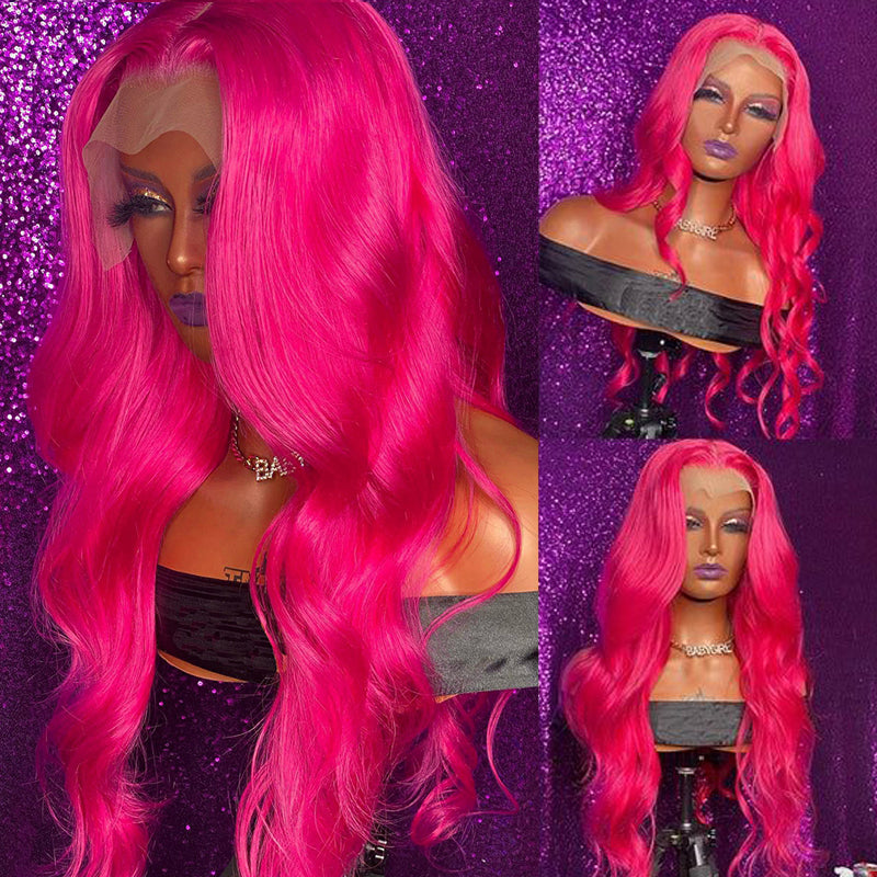 eullair New Rose Pink Body Wave Lace Frontal Wigs Pure Colored Human Hair Wigs with Baby Hair For Black Women