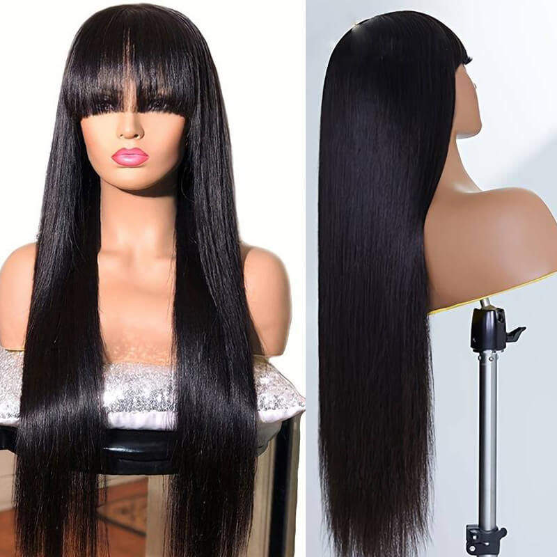 eullair Human Hair Bangs Wear Go Gluless Wig Full Machine Made NO Glue or Spray | Easy Effortless Fringe Wig