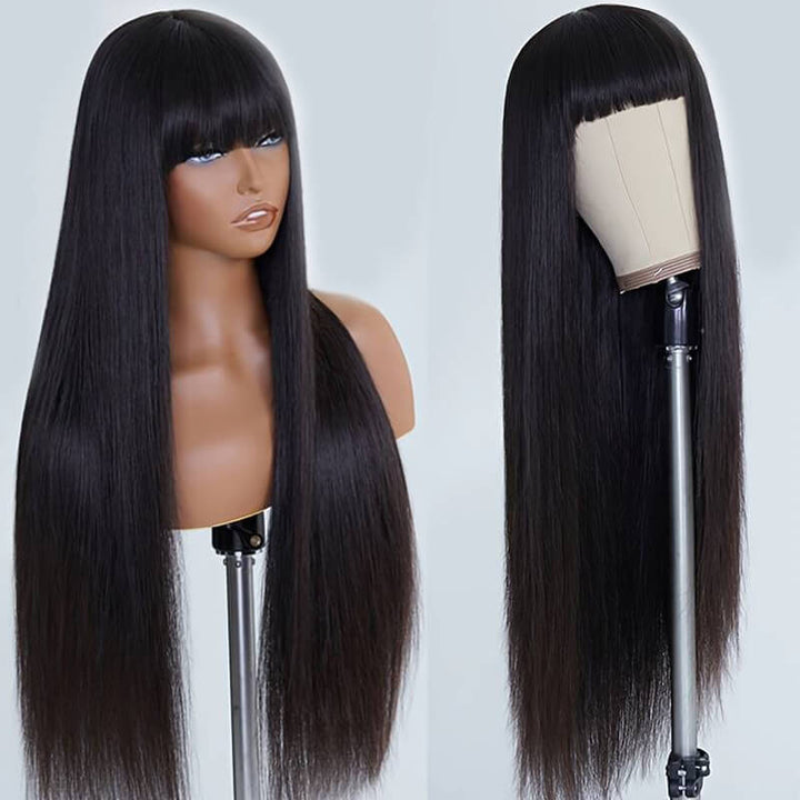 eullair Human Hair Bangs Wear Go Gluless Wig Full Machine Made NO Glue or Spray | Easy Effortless Fringe Wig