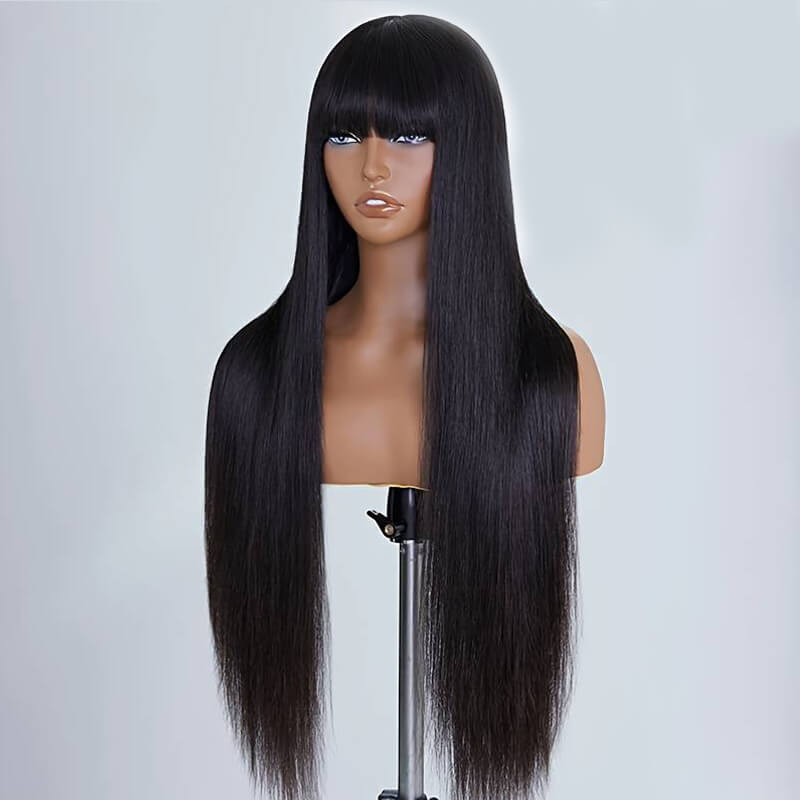 eullair Human Hair Bangs Wear Go Gluless Wig Full Machine Made NO Glue or Spray | Easy Effortless Fringe Wig