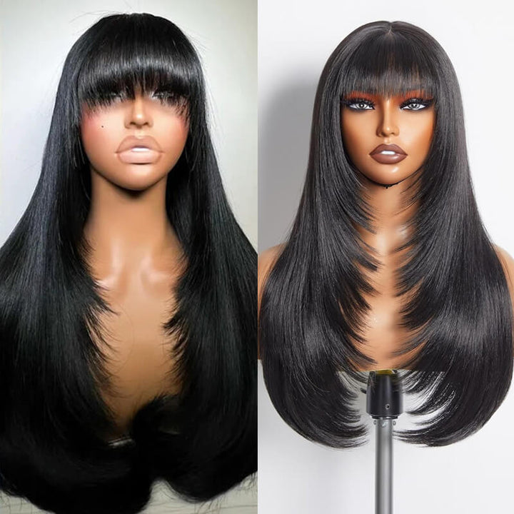 eullair Butterfly Haircut Straight Human Hair Wigs Layered Cut Bangs 4x4 5x5 13x4 Lace Wigs For Black Women