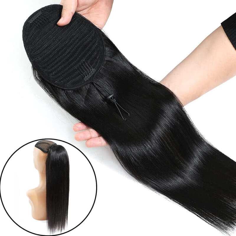 Straight Clip in Ponytail 100% Human Hair Ponytail Extensions Wrap Around Ponytail
