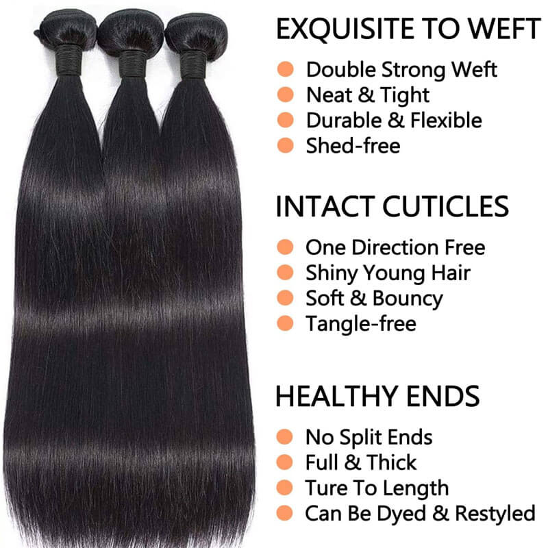 eullair Straight Hair Bundles Deal 10A Human Virgin Hair Weft 3/4 Bundles