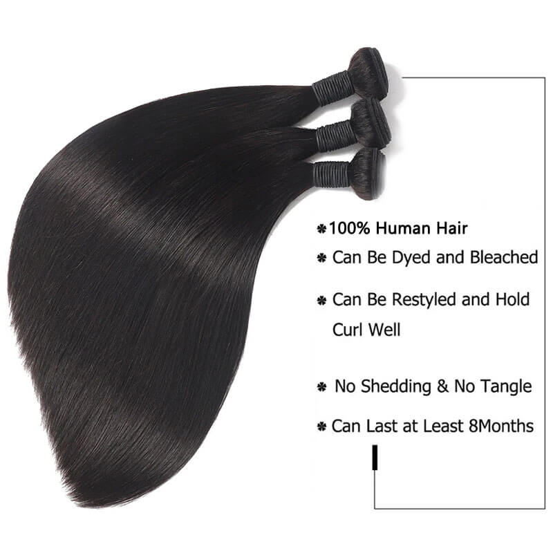 eullair Straight Hair Bundles Deal 10A Human Virgin Hair Weft 3/4 Bundles