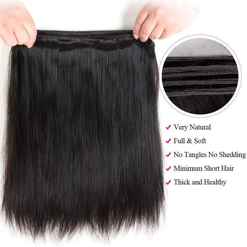 eullair Straight Hair Bundles With Closure 3/4 PCS With 4x4 5x5 6x6 HD Lace Closure