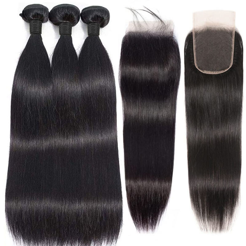 eullair Straight Hair Bundles With Closure 3/4 PCS With 4x4 5x5 6x6 HD Lace Closure