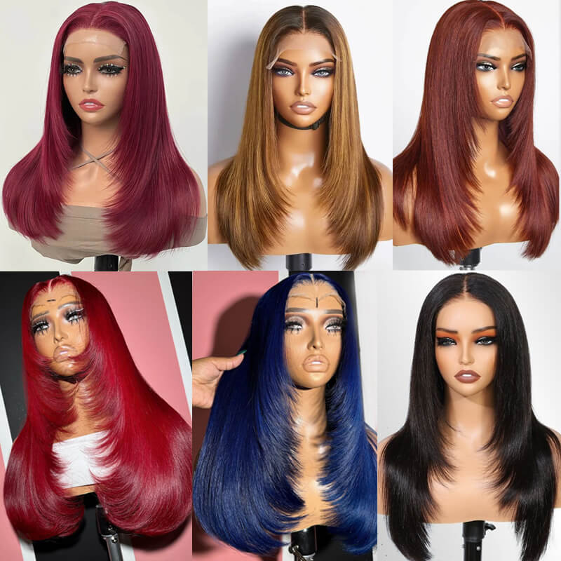 TikTok Hairstylist Trendy Layerers | eullair Popular Layered Cut Lace Frontal Highlight Straight Wigs Pre Colored Human Hair Wigs