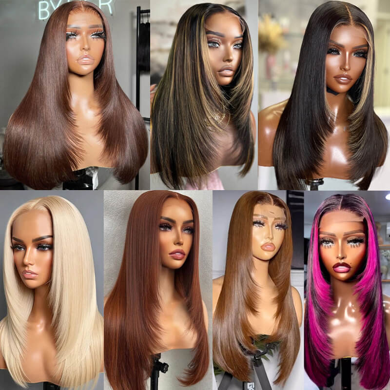 Layered Haircut Collection | eullair TikTok Inspired New Glueless Pre Cut Lace Closure Straight Wigs Quick Install Pre Colored Human Hair Wigs