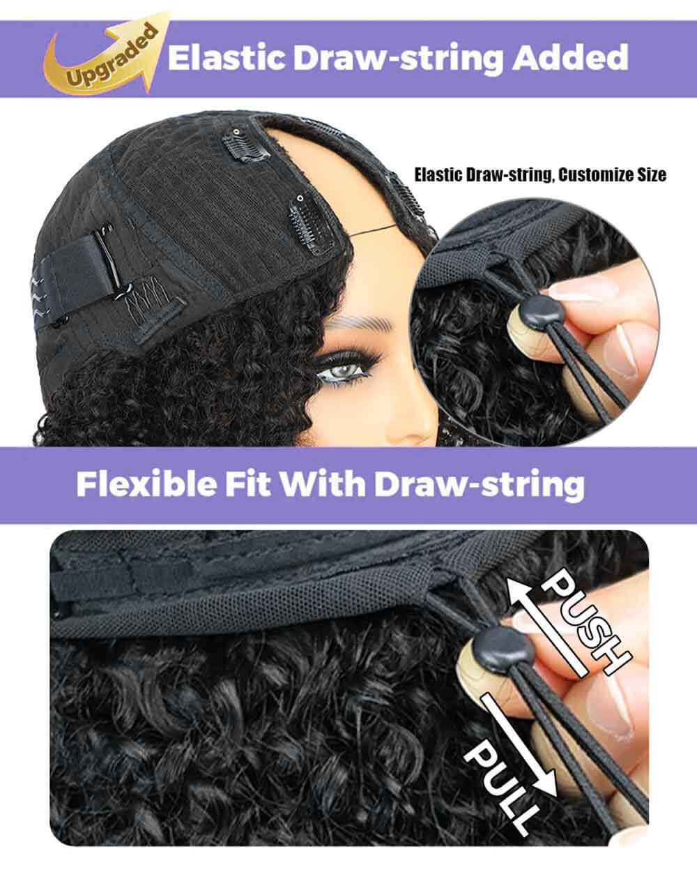 eullair Deep Wave V Part Wig With Elastic Drawstring Human Hair Wig Beginner Friendly No Leave Out No Gel