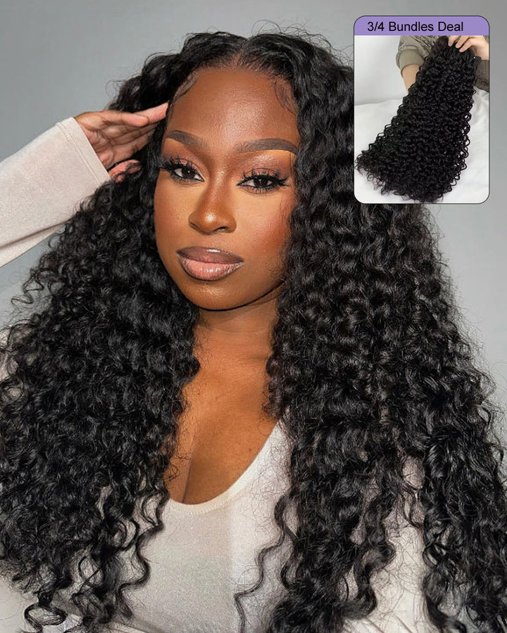 eullair 15A Real Raw Hair Water Wave Human Hair Bundles Deal Virgin Hair Weave 3/4 Bundle Sew In