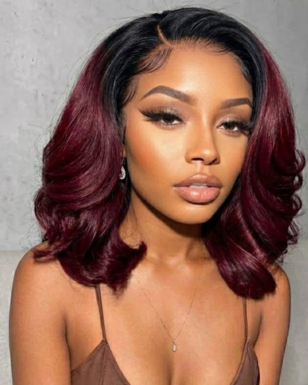 eullair Ombre Dark 99J  Burgundy Bob Wig Soft Layered 13x4 Lace Frontal Glueless Wig
