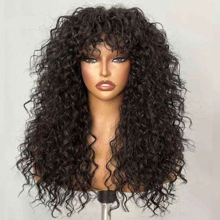 eullair Human Hair Bangs Wear Go Gluless Wig Full Machine Made NO Glue or Spray | Easy Effortless Fringe Wig