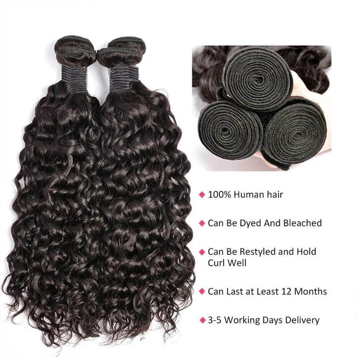 eullair Water Wave Human Hair Bundles Deal 10A Human Virgin Hair 3/4 Bundles