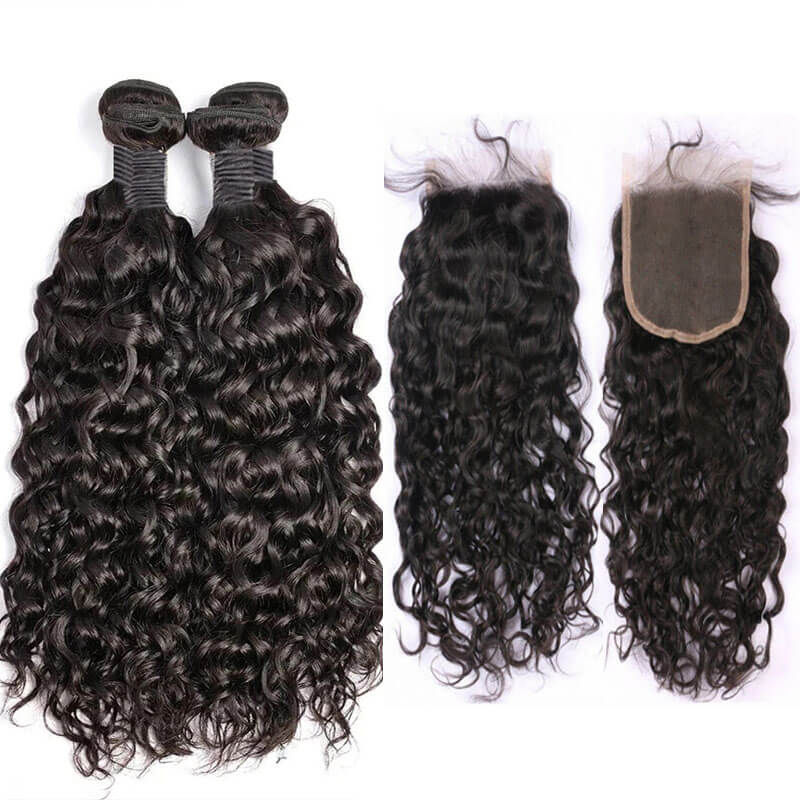 eullair Water Wave Bundles With Closure 3/4 PCS With 4x4 5x5 6x6 HD Lace Closure