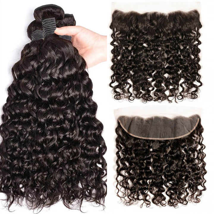 eullair Water Wave Bundles With Closure 3/4 PCS With 4x4 5x5 6x6 HD Lace Closure