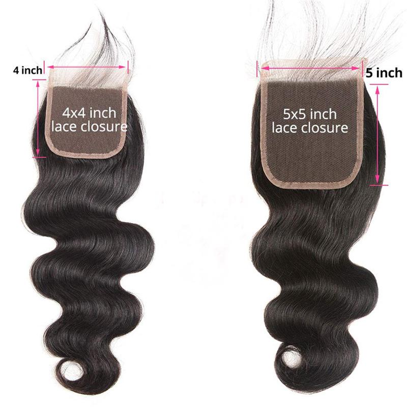 1 Piece Virgin Human Hair 4x4 5x5 Lace Closure Natural Black 16-20 Inches-Natural Color #1B-eullair- Human Virgin Hair-eullair- Human Virgin Hair