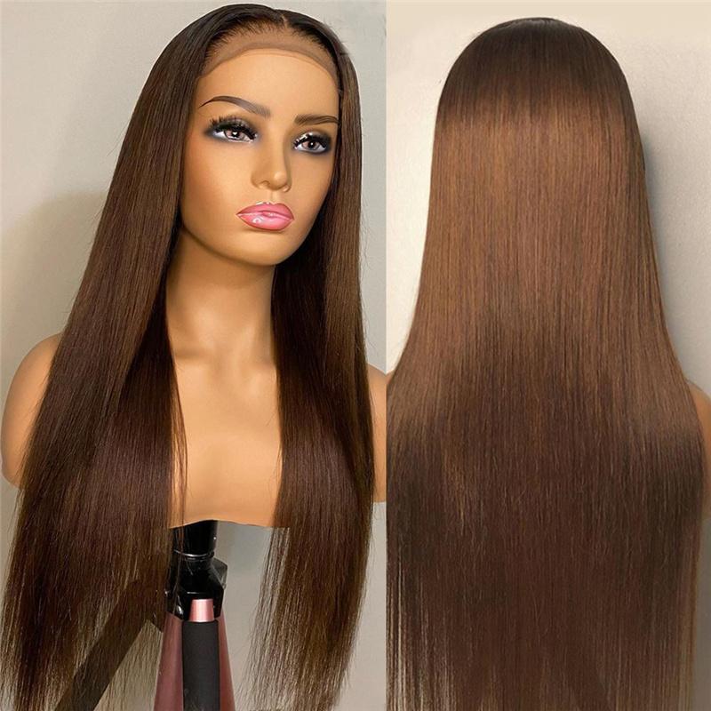 13x4 HD Lace Wig | eullair Perfect Chocolate Brown Frontal Wig (Color #4) For Brown Skin-Human Hair Wigs-eullair-12inch Bob-#4 Straight-T Part Wig 150 Density-eullair- Human Virgin Hair