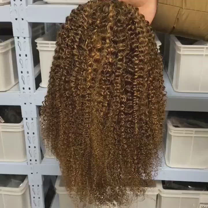 Glueless Curly Wig | eullair P4/27 Kinky Curly Balayage Highlight Headband Human Hair Wig