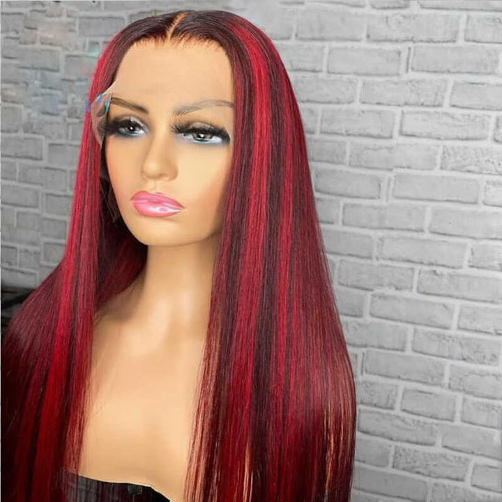 New Peekaboo Highlights Unit! eullair Red/Blue/Green Balayage Highlight Piano Color Straight Lace Frontal Wig For Women