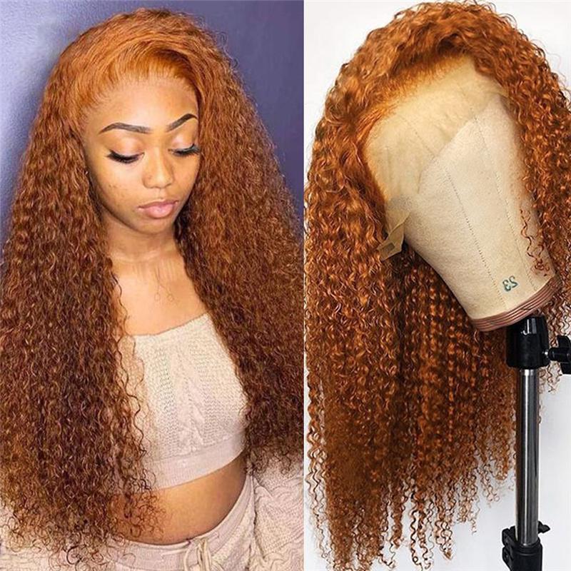 Be Fabulous! eullair Ombre Orange Ginger 30HL HD Lace Front Wig | Copper Hair Color-Human Hair Wigs-eullair-16inch-#30HL Curly-13x4 Wig 150D-eullair- Human Virgin Hair