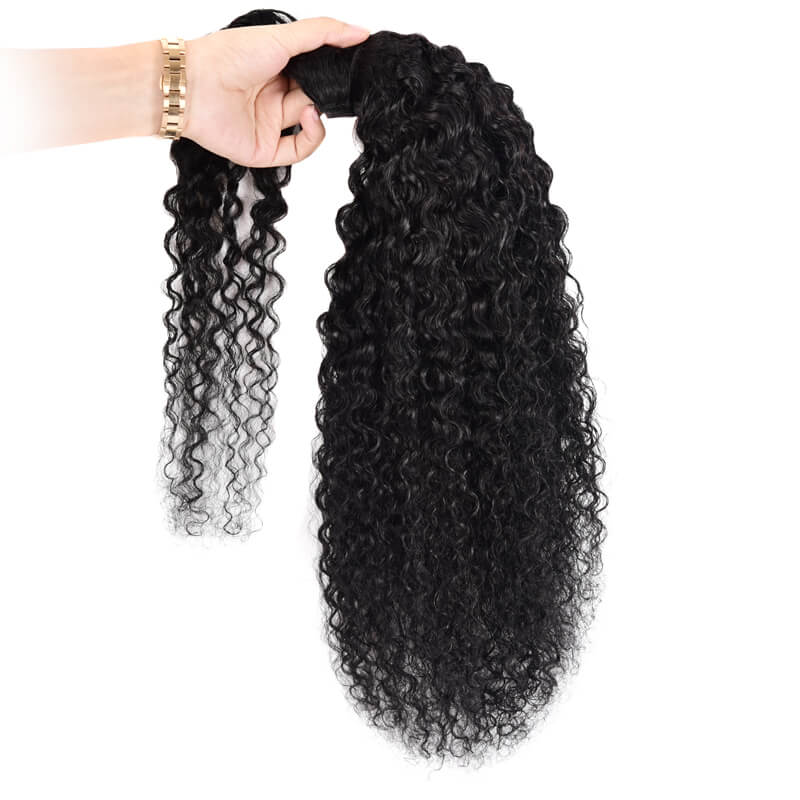 Curly Human Hair Wrap Around Ponytail Clip in Ponytail Curly Hair Extensions For Black Women-Natural Color #1B-eullair- Human Virgin Hair-eullair- Human Virgin Hair