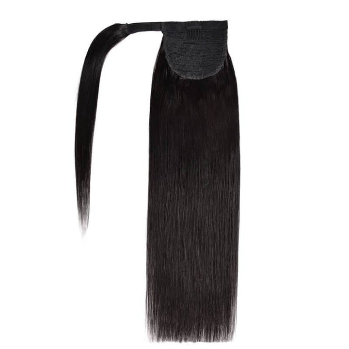 Drawstring Straight Clip in Ponytail 100% Human Hair Ponytail Extensions Wrap Around Ponytail-Natural Color #1B-eullair- Human Virgin Hair-eullair- Human Virgin Hair