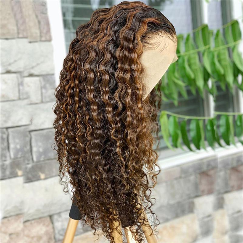 eullair #4/30 Caramel Highlight Brown Curly Human Hair Wig For Darkskin| 16-30inch-Human Hair Wigs-eullair-eullair- Human Virgin Hair