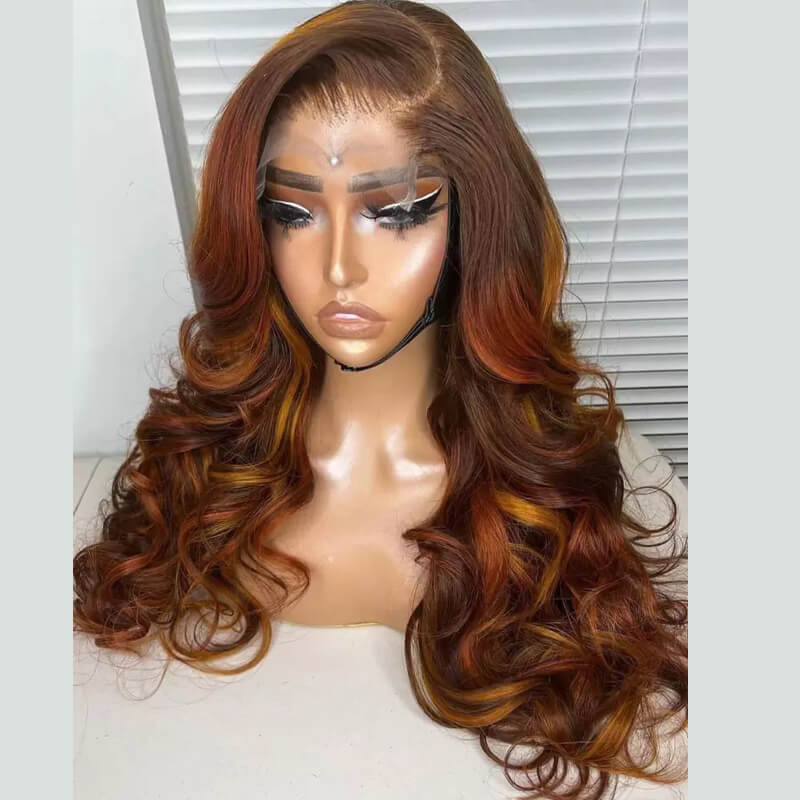 eullair Mixed Color Highlights P4/Golden/Ginger Body Wave Lace Frontal Human Hair Wig