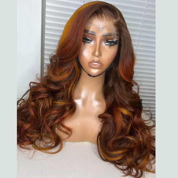 eullair Mixed Color Highlights P4/Golden/Ginger Body Wave Lace Frontal Human Hair Wig