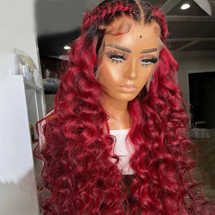 eullair Ombre 1b Bright 99J Burgundy Loose Wave Wig Colored Lace Frontal Human Hair Wigs For Women