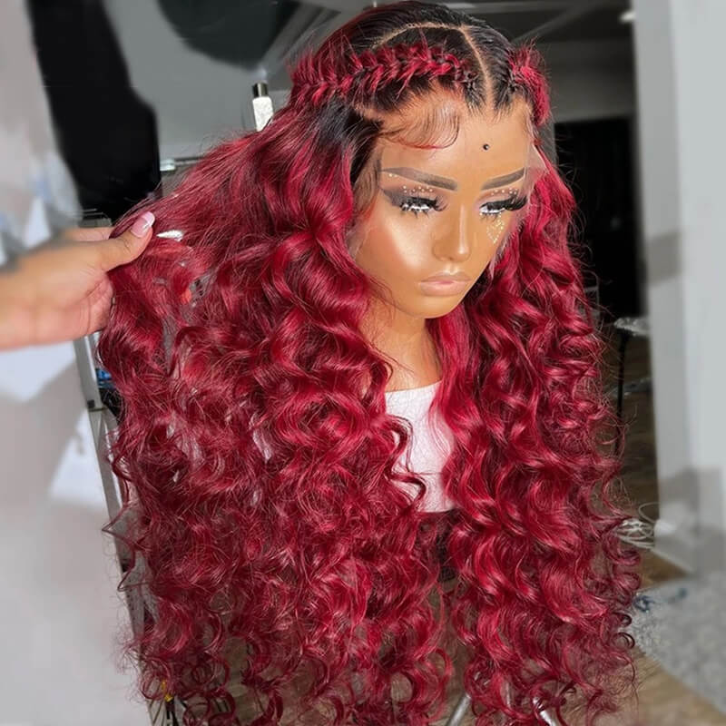eullair Ombre 1b Bright 99J Burgundy Loose Wave Wig Colored  display picture 3