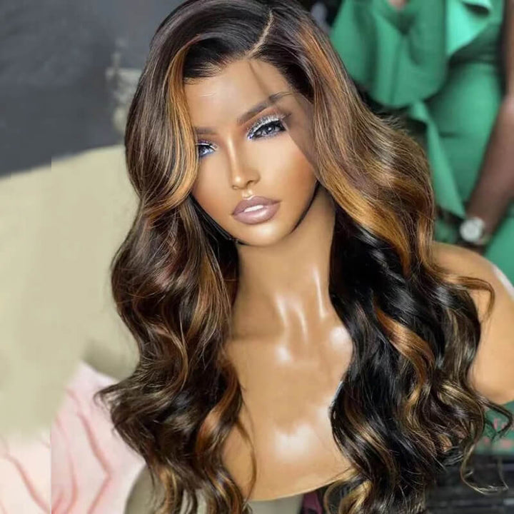 eullair P1b/27 Highlight Body Wave Lace Frontal Human Hair Wig Pre Plucked Hairline