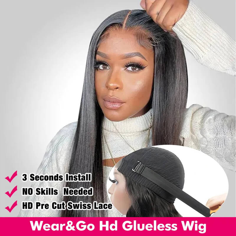 eullair Straight Hair Wear Go Glueless Wigs With Pre Cut Lace 4x6 5x5 HD Closure Wigs Beginner Friendly