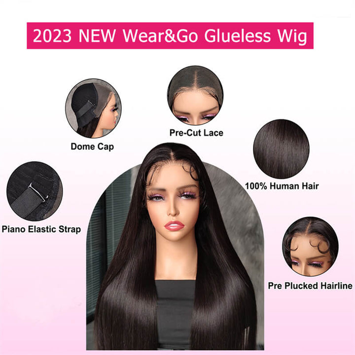 eullair Straight Hair Wear Go Glueless Wigs With Pre Cut Lace 4x6 5x5 HD Closure Wigs Beginner Friendly