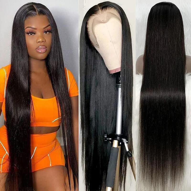 eullair Super Long 36 40inch Straight Human Hair Glueless Lace Frontal Wig Body Wave 13x4 Lace Front Wig PrePlucked Baby Hair For Women