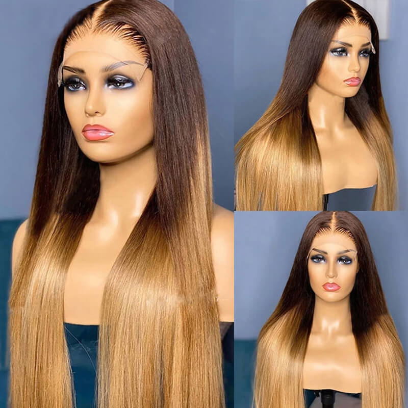 TikTok Hairstylist Style| eullair Golden Red Brown Ginger Body Wave Lace Front Wig Ombre Blonde Straight Human Hair Wigs for Women