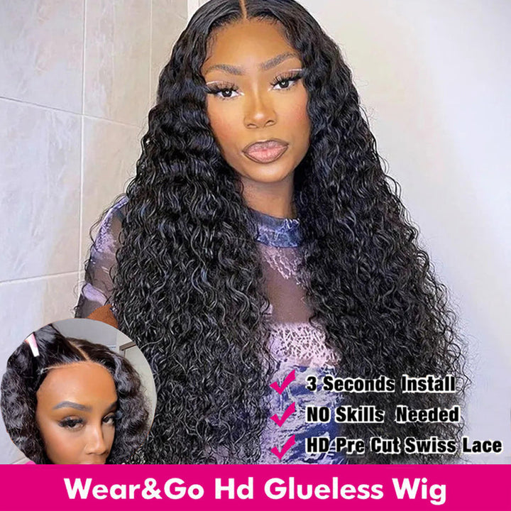 eullair Wear Go Glueless Wig Water Wave 6x4 5x5 HD Lace Closure Wigs Pre Cut Lace For Women Beginner Friendly Human Hair Natural Hairline