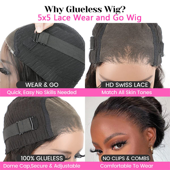 eullair Wear Go Glueless Wig Water Wave 6x4 5x5 HD Lace Closure Wigs Pre Cut Lace For Women Beginner Friendly Human Hair Natural Hairline