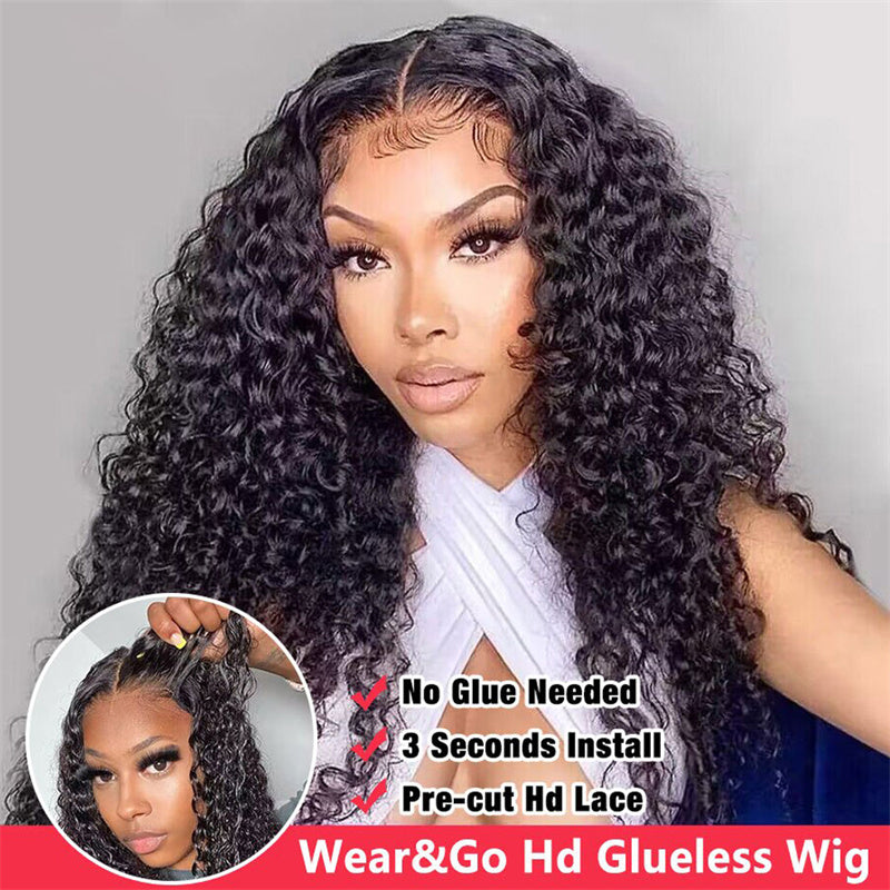 eullair Wear Go Glueless Wig Water Wave 6x4 5x5 HD Lace Closure Wigs Pre Cut Lace For Women Beginner Friendly Human Hair Natural Hairline