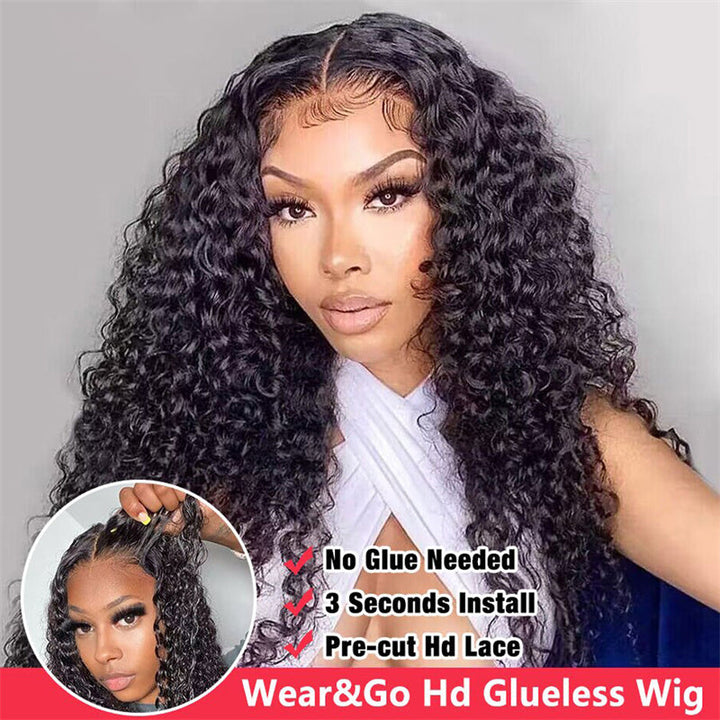 eullair Wear Go Glueless Wig Water Wave 6x4 5x5 HD Lace Closure Wigs Pre Cut Lace For Women Beginner Friendly Human Hair Natural Hairline