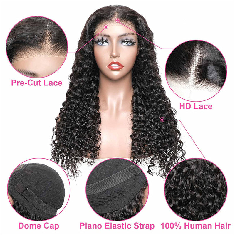 eullair Wear Go Glueless Wig Water Wave 6x4 5x5 HD Lace Closure Wigs Pre Cut Lace For Women Beginner Friendly Human Hair Natural Hairline