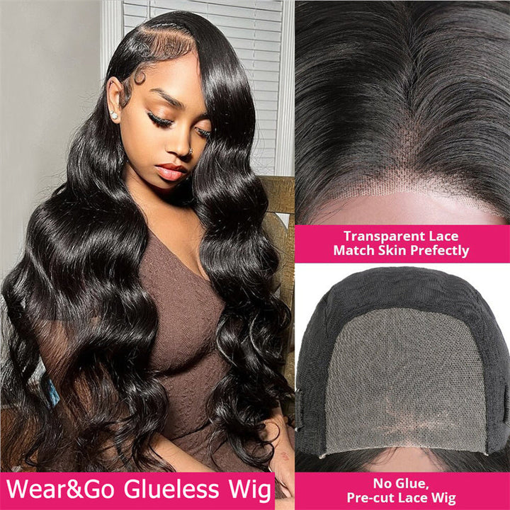 eullair Wear Go Glueless Wig Body Wave 6x4 5x5 Lace Wig Pre Cut Lace Beginner Friendly Pre Plucked Hairline 3D Elastic Dome Cap