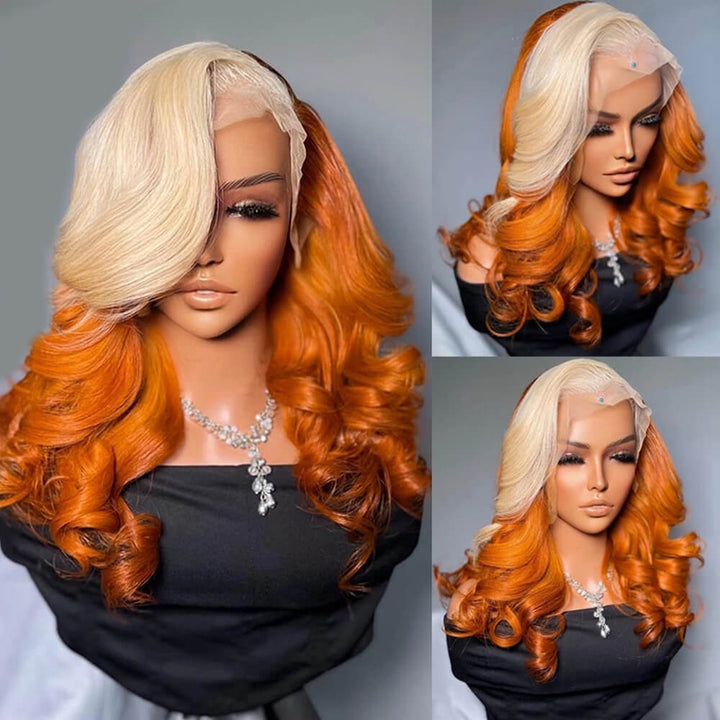 Fashion Color! eullair Ombre Blonde Ginger Body Wave Human Hair Lace Frontal Wig