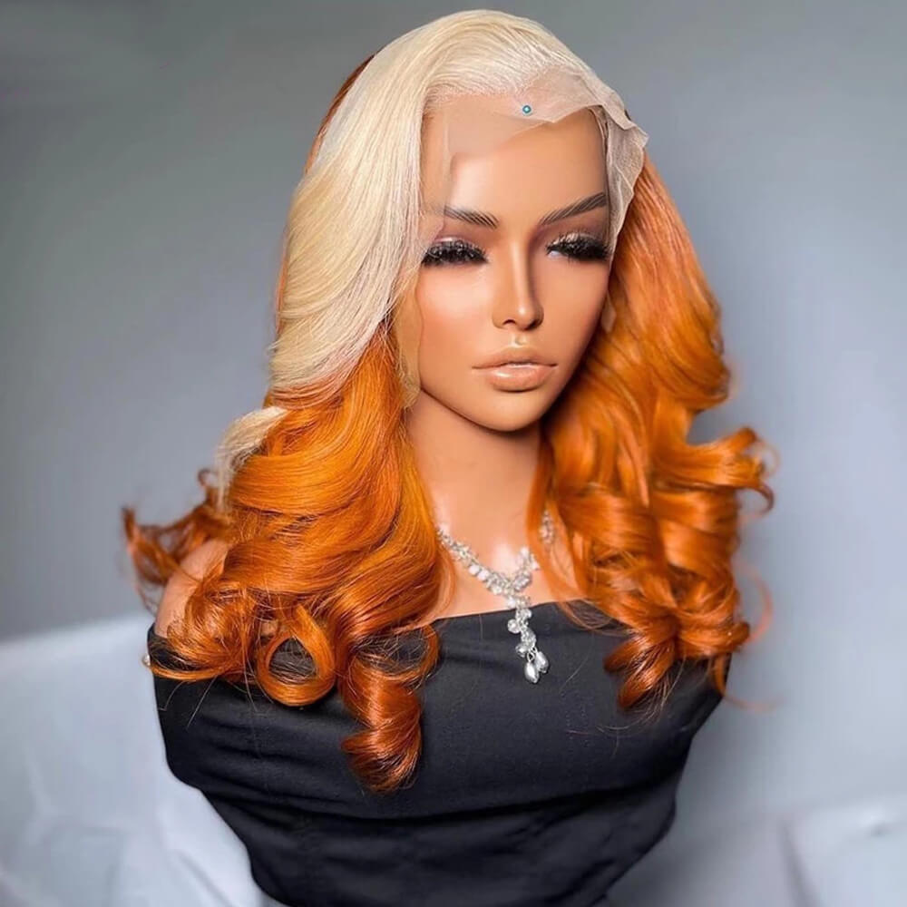 Fashion Color! eullair Ombre Blonde Ginger Body Wave Human Hair Lace Frontal Wig