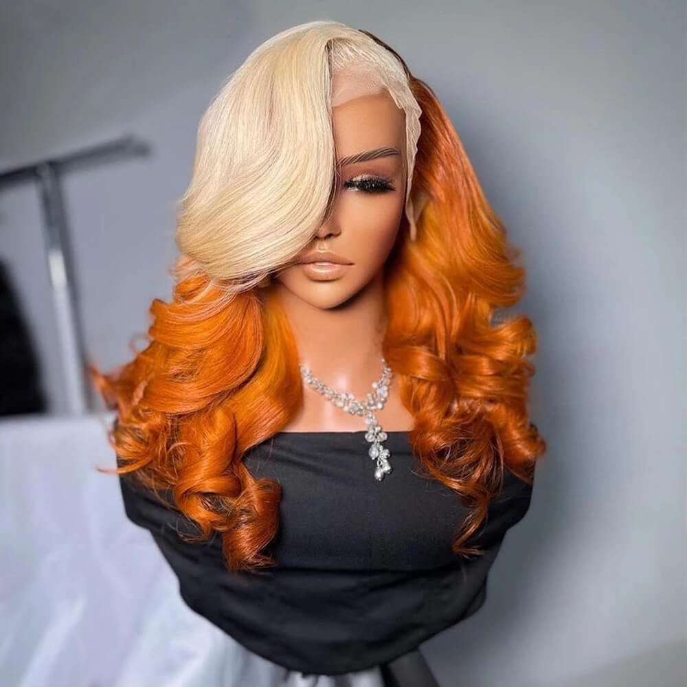 Fashion Color! eullair Ombre Blonde Ginger Body Wave Human Hair Lace Frontal Wig