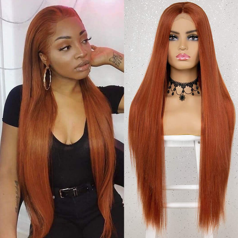 Trendy Color Bright #30 Curly| eullair Orange Ginger Straight Lace Frontal Human Hair Wigs All Textures