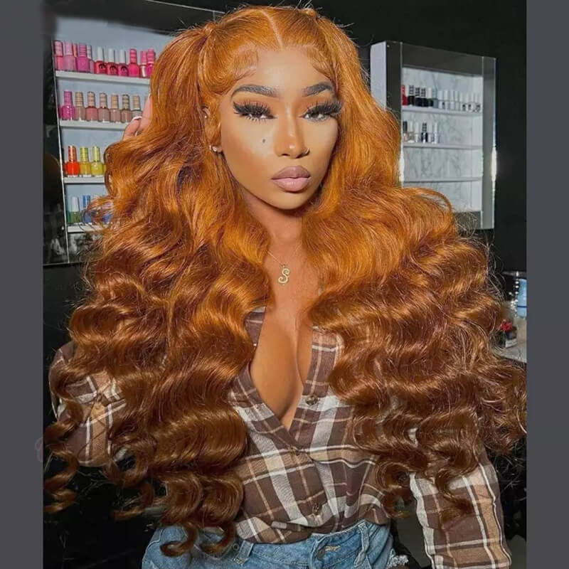 eullair Ombre Ginger Brown Loose Deep Wave Curly Lace Frontal Human Hair Wigs Transparent Lace Pre Plucked