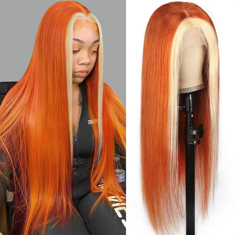 eullair Ginger Lace Front Wigs with Blonde Highlights Body Wave Human Hair Wigs