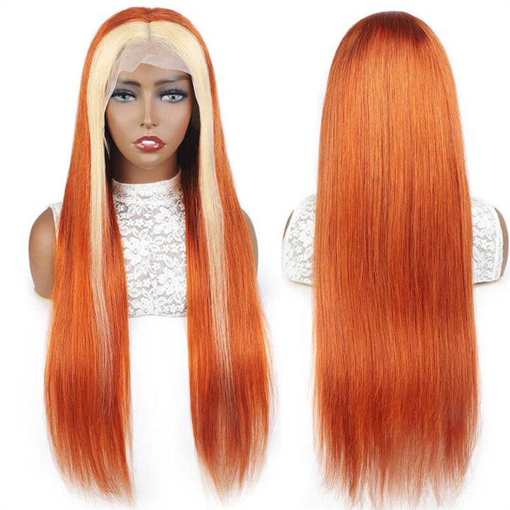 eullair Ginger Lace Front Wigs with Blonde Highlights Body Wave Human Hair Wigs